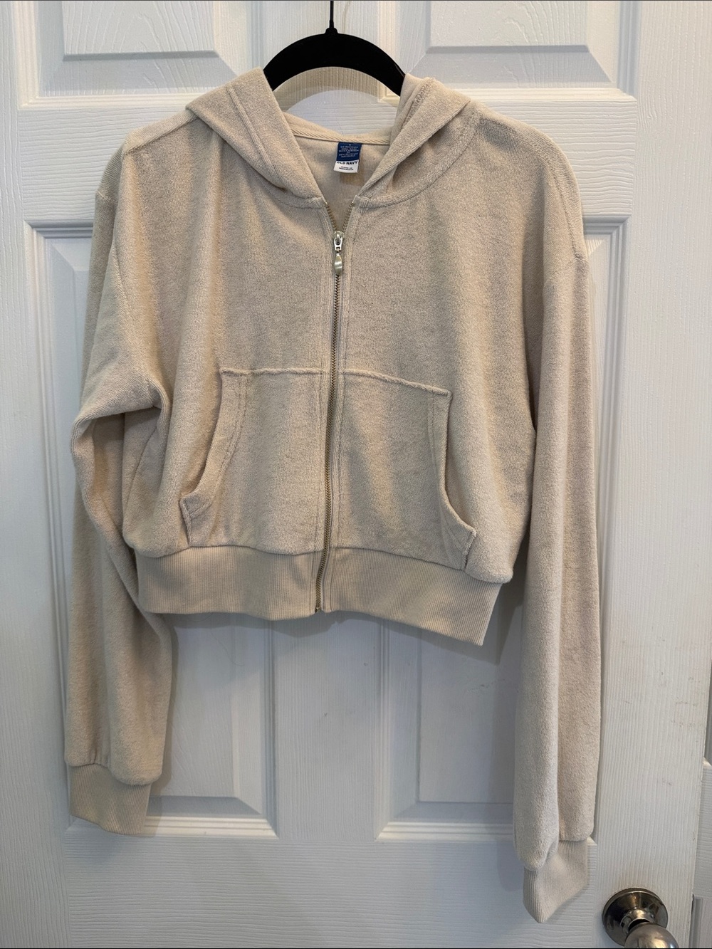 Old Navy Cream Full Zip Cropped Hoodie Jacket - Color Wish Bone - NWOT